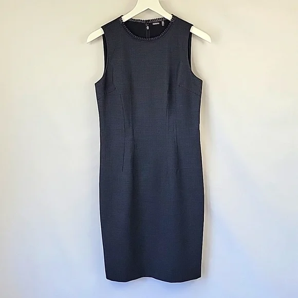 Elie Tahari Emory Wool Sheath Dress Grayed Navy Size 4 - Picture 1 of 15
